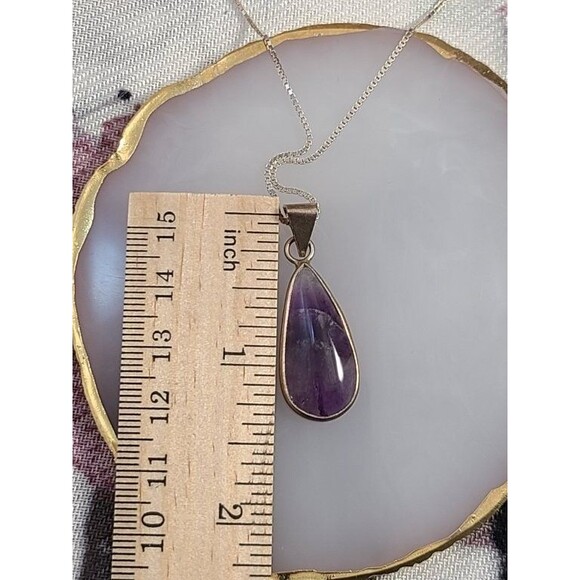 Amethyst Teardrop Pendant Necklace 925 Silver 16" Box Chain February Birthstone - Picture 4 of 7